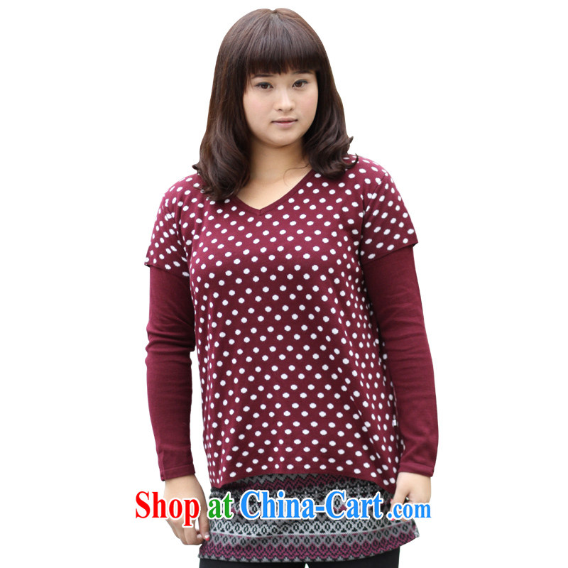 The FeelNet code female 100 ground leisure V collar loose long-sleeved leave 2 Major Code knitted shirts 11,818 red 2 XL - 42 code