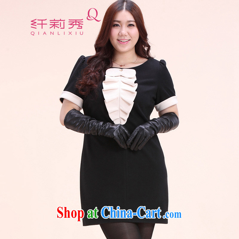 Former Yugoslavia Qianlixiu LI Sau 2014 winter clothing new, larger female Korean bubble cuff? The dresses Q 2712 black L