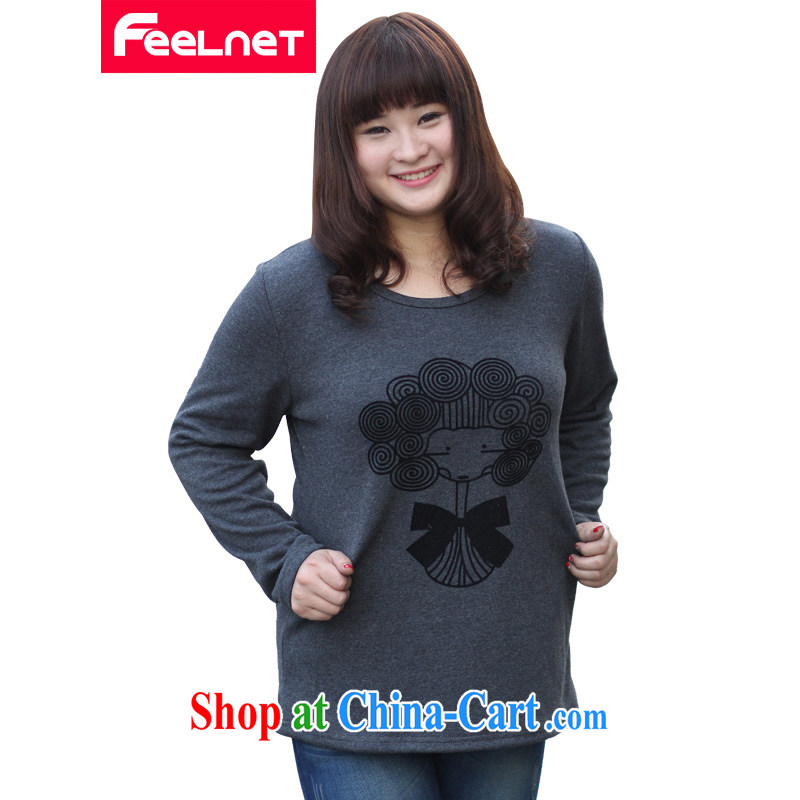 The feelnet code Female European and American XL stamp the ventricular hypertrophy Code T shirts autumn and winter with thick and lint-free cloth solid T-shirt 634 blue XL - 40 yards, FeelNET, online shopping