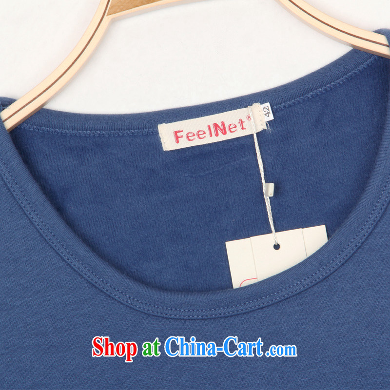 The feelnet code Female European and American XL stamp the ventricular hypertrophy Code T shirts autumn and winter with thick and lint-free cloth solid T-shirt 634 blue XL - 40 yards, FeelNET, online shopping