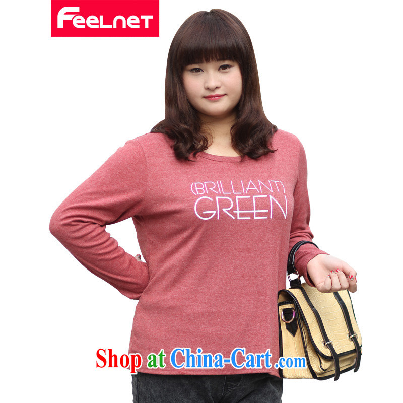 feelnet 2015 spring new XL Korean Stamp female sweater thick sister the code long-sleeved loose solid T-shirt T-shirt 637 black XL - 40 yards, FeelNET, shopping on the Internet