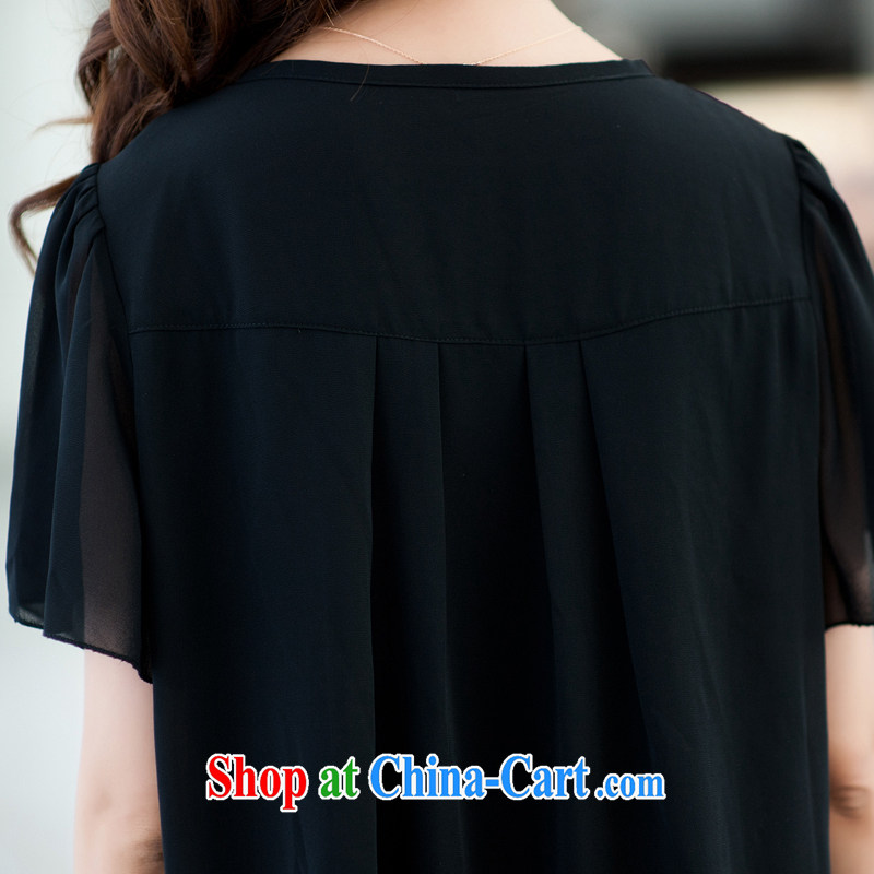Cheuk-yan Yi Lai film 2015 summer new, larger female fungus edge solid-colored shirt double the meat halfway short-sleeved snow woven shirts M 927 black 3 XL, Cheuk-yan Yi-lai, and, shopping on the Internet