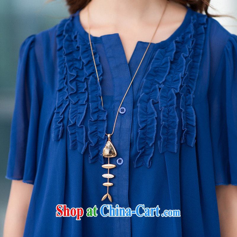 Cheuk-yan Yi Lai film 2015 summer new, larger female fungus edge solid-colored shirt double the meat halfway short-sleeved snow woven shirts M 927 black 3 XL, Cheuk-yan Yi-lai, and, shopping on the Internet