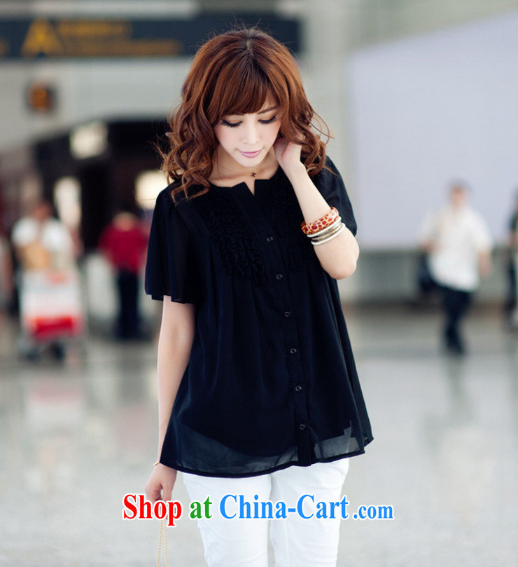 Cheuk-yan Yi Lai film 2015 summer new, larger female black fungus edge solid color shirt double the meat halfway short-sleeved snow woven shirts M 927 black 3 XL pictures, price, brand platters! Elections are good character, the national distribution, so why buy now enjoy more preferential! Health