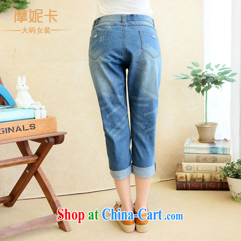 Moses Veronica XL women mm thick 2013 spring and summer with new Korean video thin fat people dress graphics thin clothing and washable worn out 8 pants jeans 0661 denim color XXXXL Moses, Veronica, and shopping on the Internet