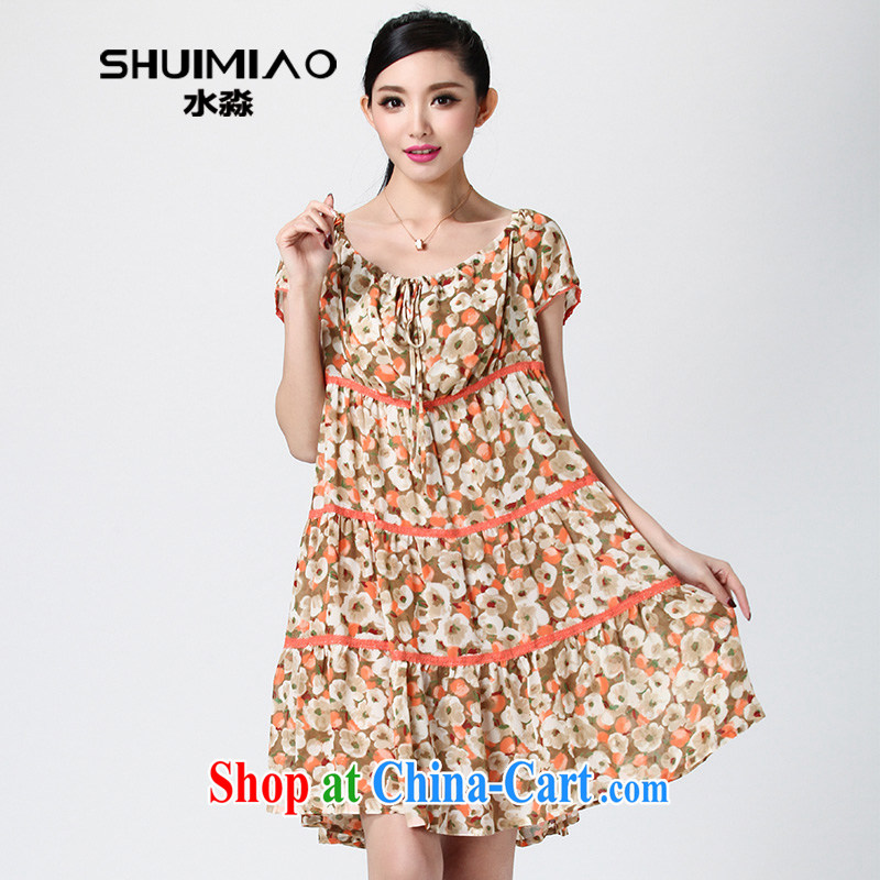 Water by summer 2014 new, larger female bohemian floral dress long skirt video thin S XQ 14 1225 toner take L