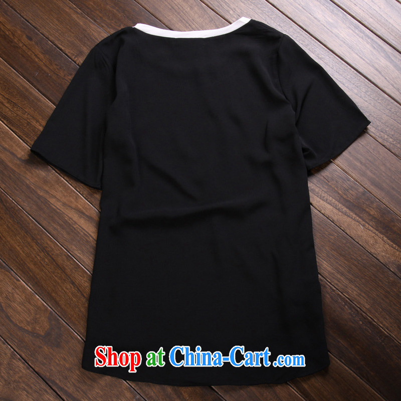The code is short-sleeve girls summer thick sister the code loose video thin female Korean summer XL snow-woven T-shirt 663 black XL - 42 yards, FeelNET, shopping on the Internet