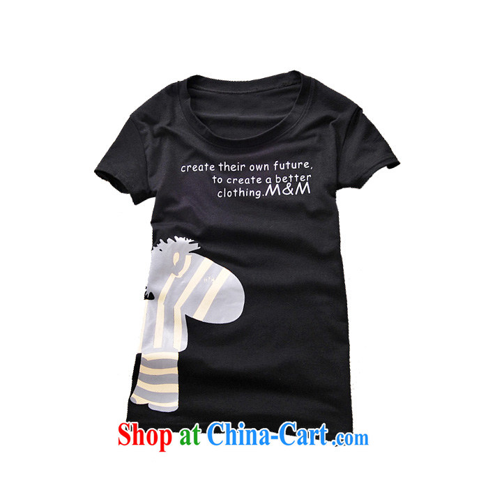 feelnet fat people clothes female Korean version the fat girl with thick mm 2015 new larger graphics thin summer of the female short-sleeve T-shirt 202 black XL - 40
