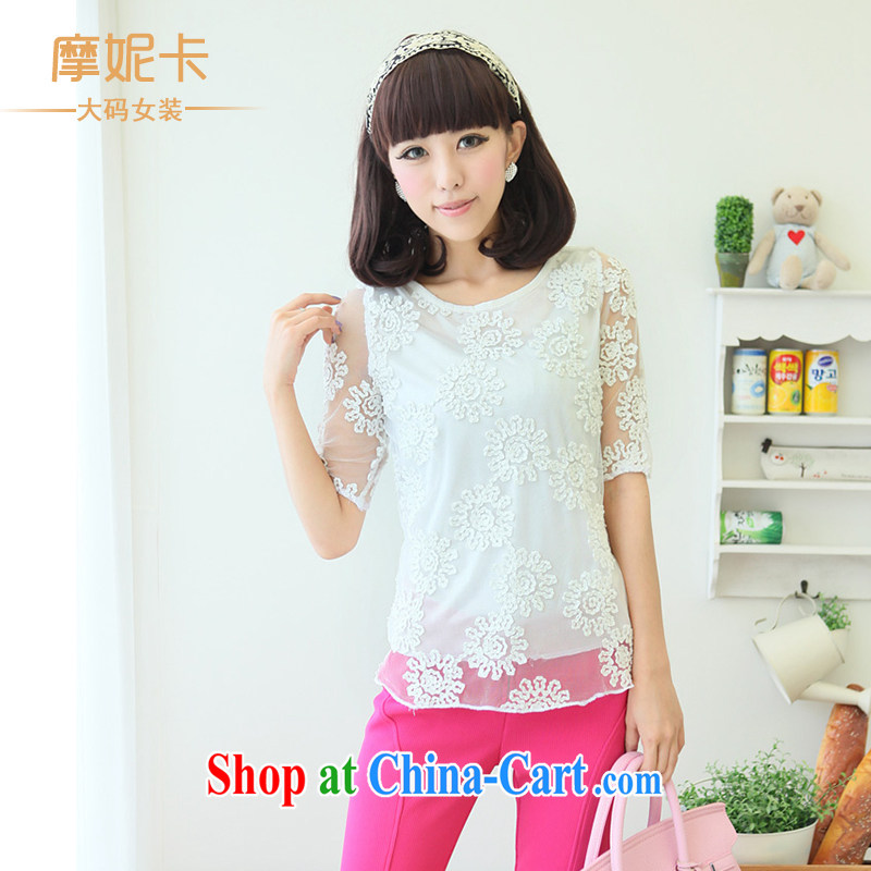 Moses Veronica XL female 2013 summer new, mm thick Korean fat people dress graphics thin clothing Web yarn snow woven shirts white XXXL