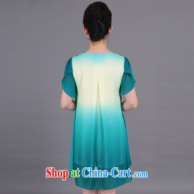 Mr. NAK and thick mm summer dresses, long female middle-aged snow woven skirt gradient graphics thin skirt mother's day mother's skirt, thick clothes HX 338 green-blue gradient 4 XL, Lhoba people Aung San Suu Kyi (Ao Luo Ang), online shopping