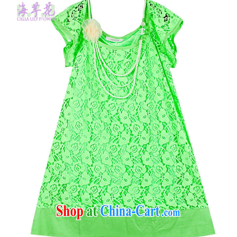The line takes the Code women's clothing summer new Korean video thin thick mm retro lace scoop neck bubble sleeve loose dress 162 - 3 G light green are code