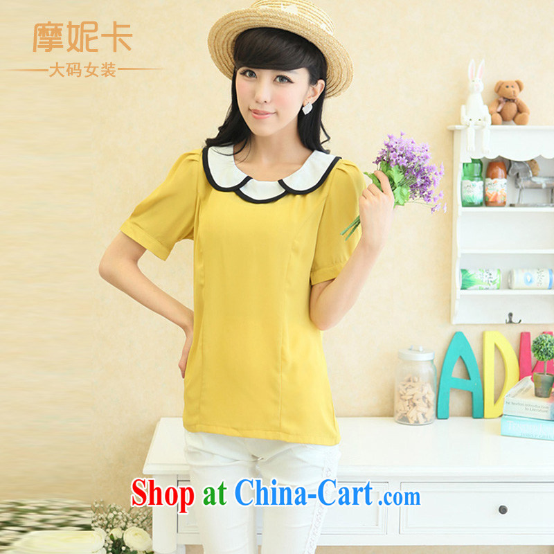 American Samoa Connie card the code summer wear new Dress Shirt snow solid woven shirts female snow woven shirts female short-sleeved T-shirt Han version yellow XXL