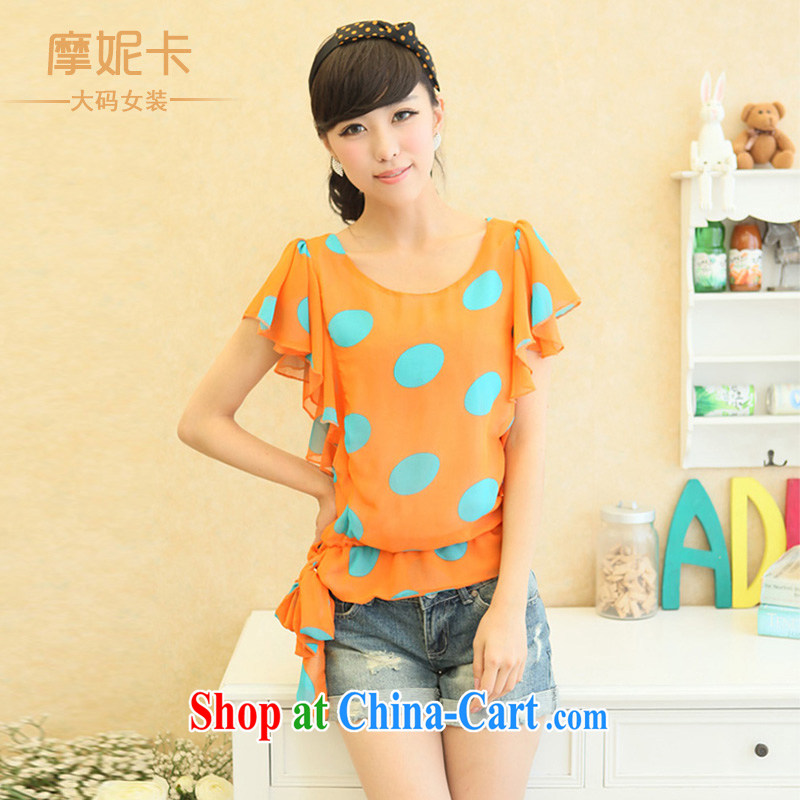 XL girls thick mm summer new Korean Wave point video thin short sleeved short-sleeved T-shirt snow woven shirts 0543 orange XL