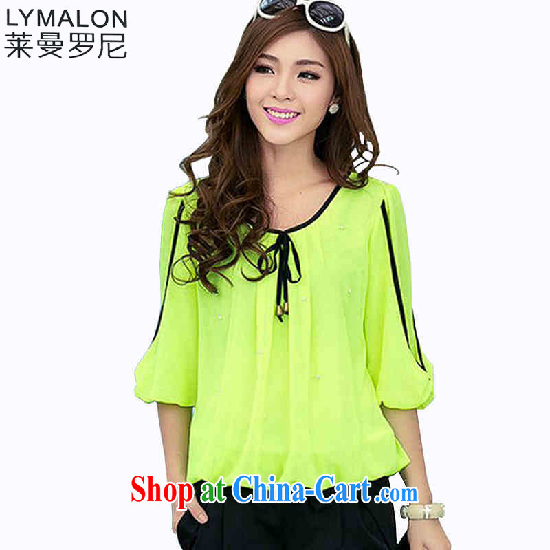 Lehman Ronnie lymalon thick, graphics thin 2015 spring and summer, the Korean version of the greater, ladies stylish Princess cuff round-collar snow woven shirts T-shirt 6022 ice green XXXXL, Lehman Ronnie (LYMALON), and, on-line shopping