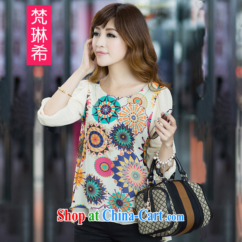Vincent van Gogh, the larger female 2015 Spring Summer fashion stamp baroque style 7 cuffs and indeed the snow woven shirts graphics thin shirt female apricot 4 XL