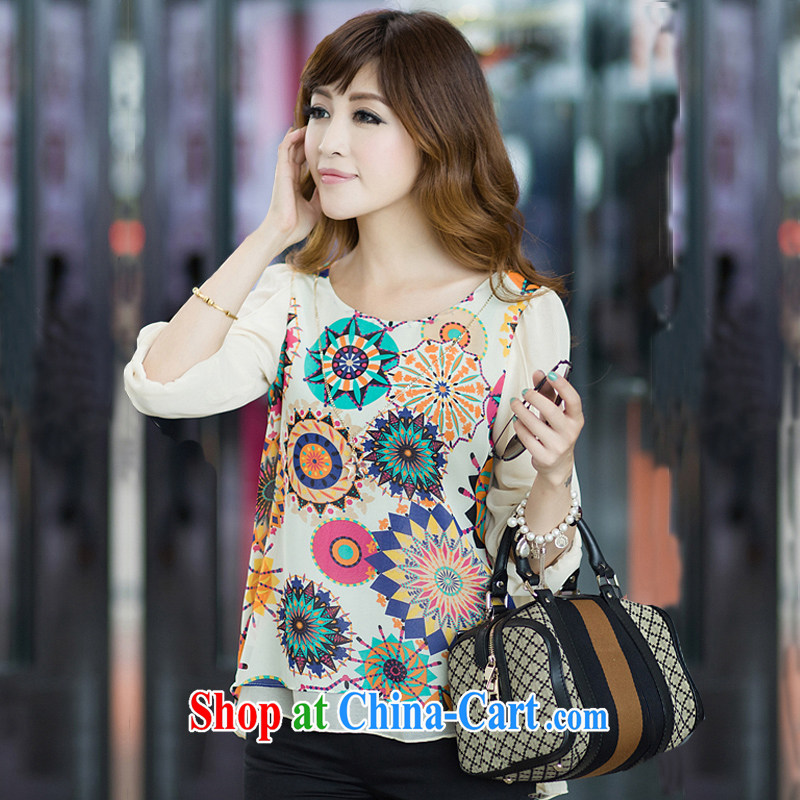 Van Gogh, the larger female 2015 new spring and summer with stylish stamp baroque style 7 cuffs and indeed the snow woven shirts graphics thin shirt female apricot 4 XL, Van Gogh Lin, and shopping on the Internet
