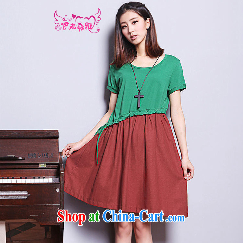The Ju-Yee Nga summer the Code women's clothing cotton stitching retro thick sister cotton Ma dresses YQ 9180 green XXL