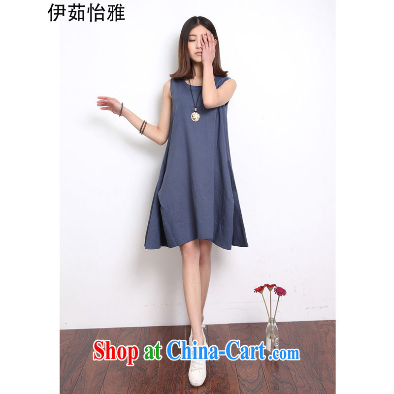 The Ju-Yee Nga summer loose the Code women's clothes sleeveless vest skirt thick sister cotton Ma dresses YQ 9089 light blue S