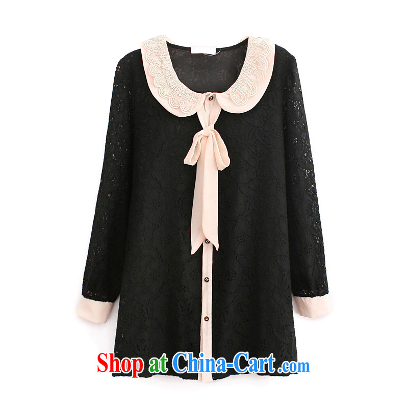 feelnet XL girls with thick mm spring lace T-shirt snow woven strap butterfly knot the long-sleeved shirt code 740 black 2 XL - 44 code