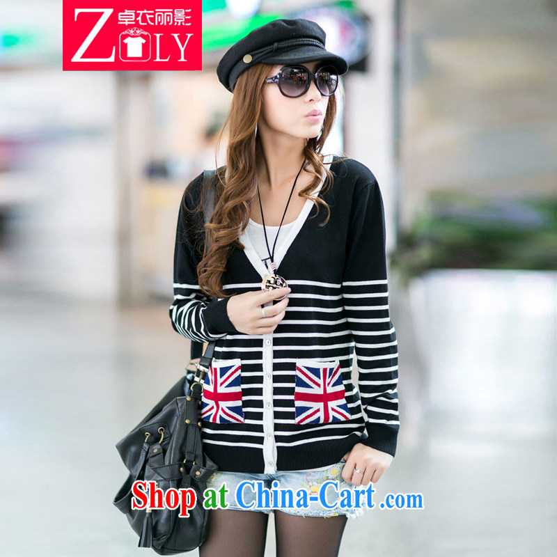 Cheuk-yan Yi Lai Ying 2015 spring new large, female American M field pattern stripes knitting garments 7012 black 3 XL