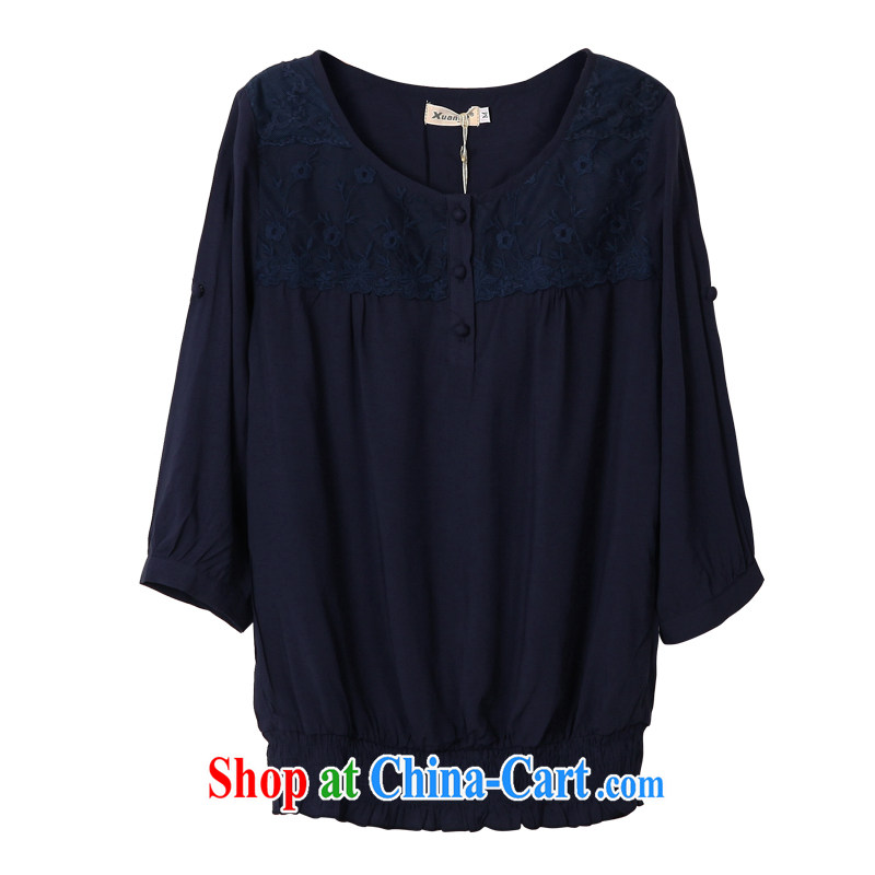 The feelnet Code women summer mm thick spring in the cuff long lace round-collar loose the code shirt 986 Black blue 2XL - 44 code