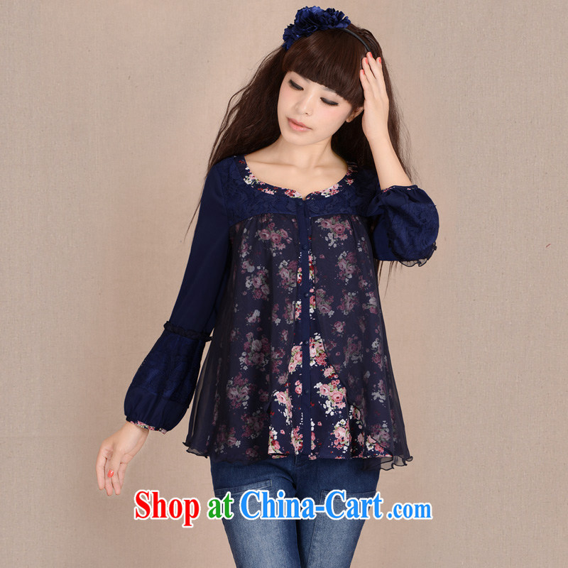 Fireworks WHY hot spring 2015 new, larger female 100 ground snow long-sleeved woven shirt short, T-shirt painting dark blue stamp XXL, fireworks, hot, and shopping on the Internet