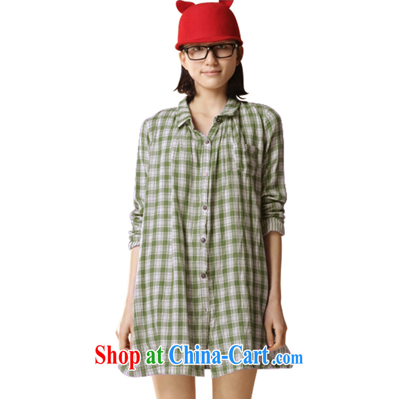 feelnet spring loaded the Code women mm thick graphics thin loose plaid, long, loose long-sleeved large code shirt 749 Green Grid 4 XL - 48 code