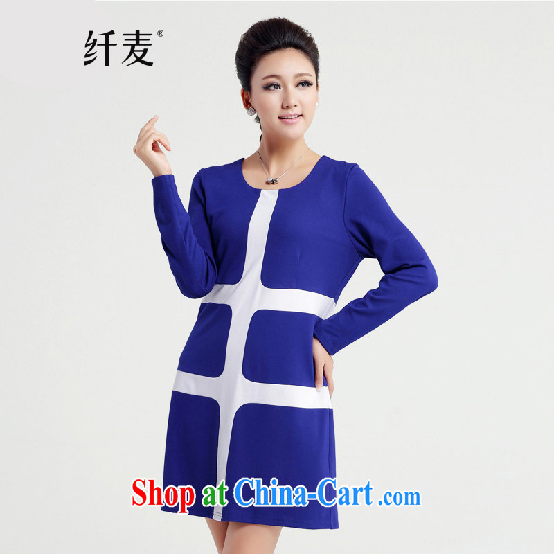 Slim, Mr Big, women fall 2014 with new women with thick mm stylish beauty knocked color long-sleeved dresses 13,611 blue M
