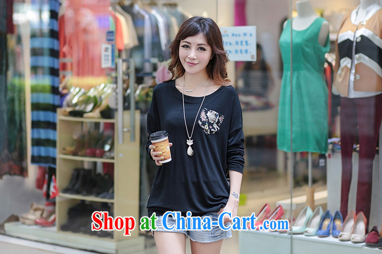 Van Gogh, the XL women autumn 2014 the new Korean long-sleeved T-shirt solid stitching retro national tread T shirts leisure loose bat T-shirt black 4XL pictures, price, brand platters! Elections are good character, the national distribution, so why buy now enjoy more preferential! Health