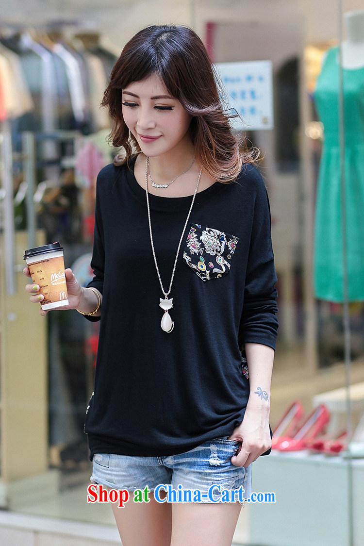 Van Gogh, the XL women autumn 2014 the new Korean long-sleeved T-shirt solid stitching retro national tread T shirts leisure loose bat T-shirt black 4XL pictures, price, brand platters! Elections are good character, the national distribution, so why buy now enjoy more preferential! Health