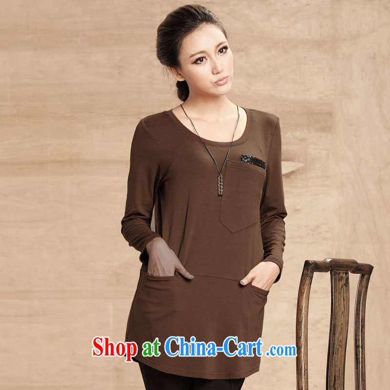 Slim, Mr Big, female 2013 autumn and winter new thick mm commuter relaxed, long, long-sleeved shirt T 12,188 brown M