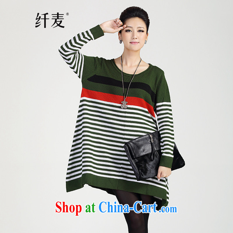 The Mak is the women's clothing 2014 autumn and winter new thick mm stylish striped sweater dresses F 510 army green XXL