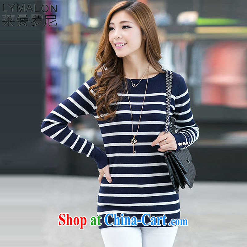 Lehman Ronnie lymalon delivery 2015 Spring and Autumn new products, knitted striped elastic solid long-sleeved T-shirt knit sweater 1861 royal blue XXXL
