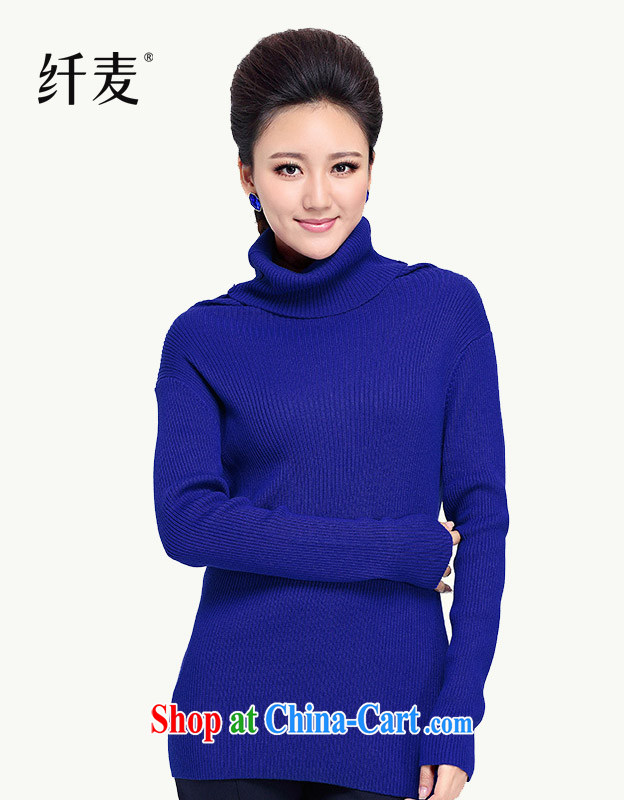 Autumn 2014 the former Yugoslavia the Mak, female Korean edition boxed loose new emphasis on cultivating mm video gaunt collar sweater solid YS - 002 blue XXL