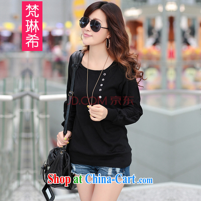 Van Gogh Lin the XL women autumn 2014 the new Korean version with solid T-shirt click the charge-back sweater long-sleeved shirt T T-shirt black 4XL
