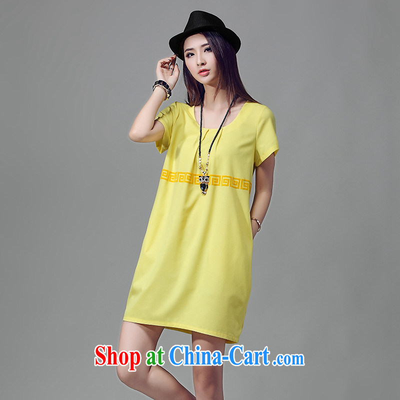 The cloud, Eva 2015 the Code women's clothing summer the flocking retro pattern dresses yellow XXXL (weight 150 - 170) and cloud, Eve, shopping on the Internet