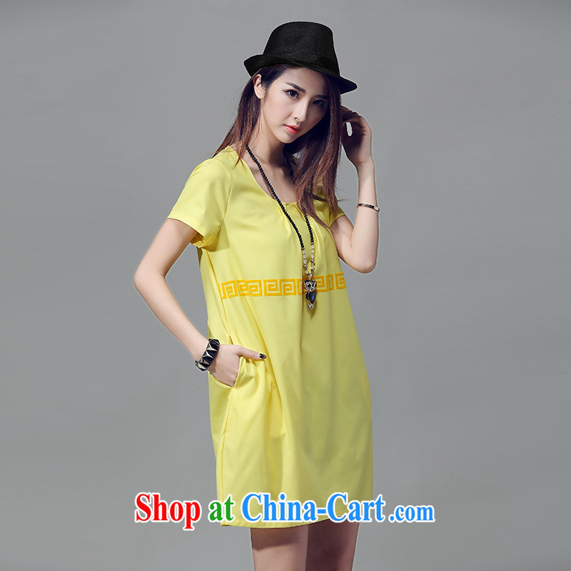 The cloud, Eva 2015 the Code women's clothing summer the flocking retro pattern dresses yellow XXXL (weight 150 - 170) and cloud, Eve, shopping on the Internet