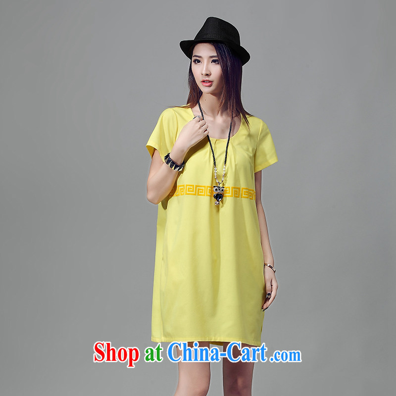 The cloud, Eva 2015 the Code women's clothing summer the flocking retro pattern dresses yellow XXXL (weight 150 - 170) and cloud, Eve, shopping on the Internet