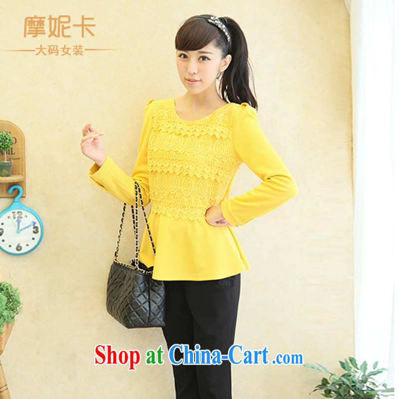 XL women s 2013 Fall edition with new thick mm video thin lace lace stitching T-shirt T shirts yellow XXL