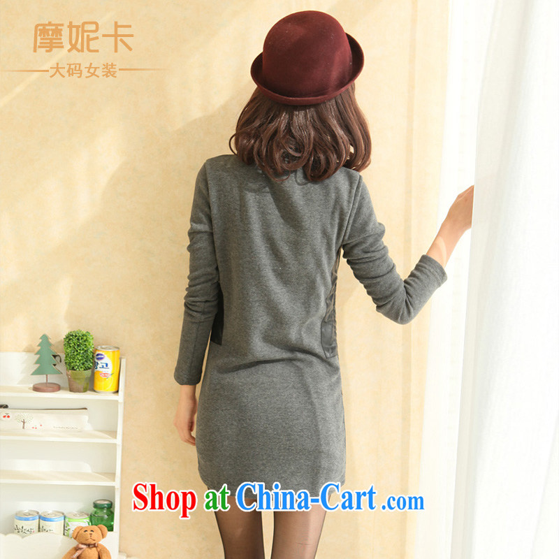 Connie Moses card the Code women mm thick winter load new Korean version the lint-free cloth thick spell leather graphics thin thick sister dresses gray XL, Veronica, shopping on the Internet