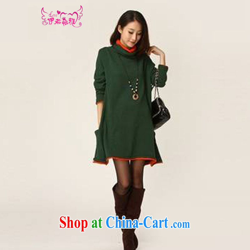 The Ju-Yee Nga 2014 autumn and winter women's code with high collar sweater, long, solid knitting knitting dress Y 12,788 large green code is code, Yu Yee Nga, shopping on the Internet