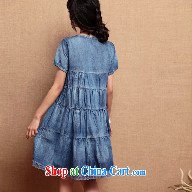 To include the original short-sleeved cowboy graphics thin A Field skirt girls stitching retro cake skirt thick sister larger denim dress denim dress, long, round-collar short-sleeve dress the code/L, be included (U . heart), online shopping