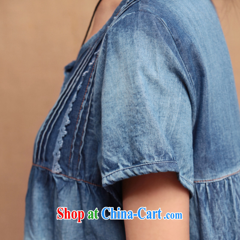 To include the original short-sleeved cowboy graphics thin A Field skirt girls stitching retro cake skirt thick sister larger denim dress denim dress, long, round-collar short-sleeve dress the code/L, be included (U . heart), online shopping