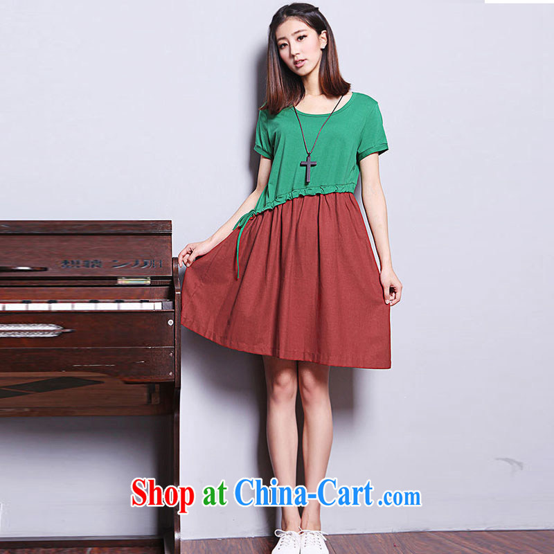 The Ju-Yee Nga summer is the girl with the obesity MM cotton stitching retro cotton the dresses YQ 9180 apricot XXL, Yu Yee Nga, shopping on the Internet