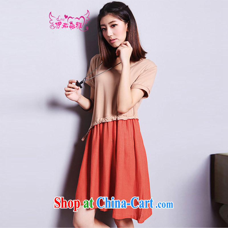 The Ju-Yee Nga summer is the girl with the obesity MM cotton stitching retro cotton the dresses YQ 9180 apricot XXL, Yu Yee Nga, shopping on the Internet