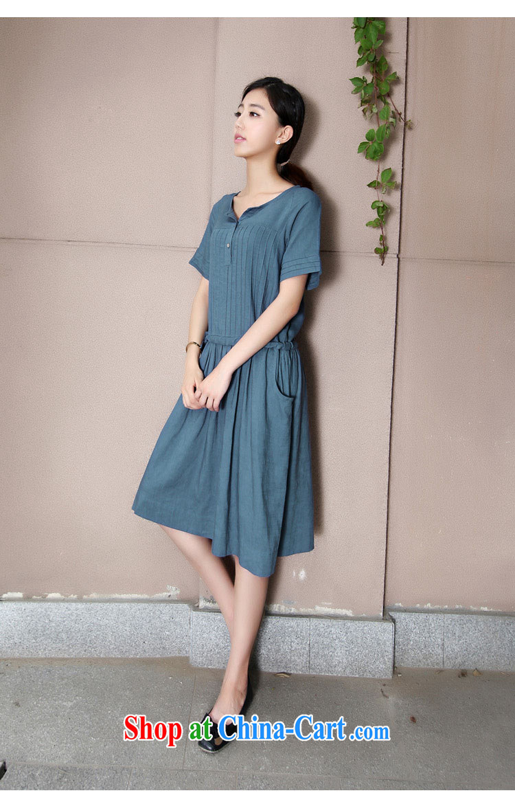 The Ju-Yee Nga summer thick MM larger female retro loose, long, Yau Ma Tei cotton short-sleeved dresses YQ 9086 denim blue XXL pictures, price, brand platters! Elections are good character, the national distribution, so why buy now enjoy more preferential! Health