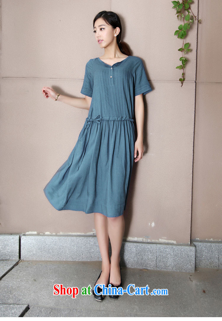 The Ju-Yee Nga summer thick MM larger female retro loose, long, Yau Ma Tei cotton short-sleeved dresses YQ 9086 denim blue XXL pictures, price, brand platters! Elections are good character, the national distribution, so why buy now enjoy more preferential! Health