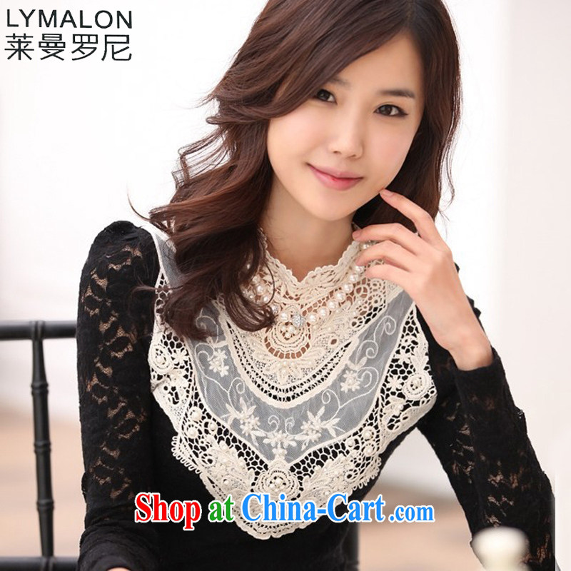 Lehman Ronnie lymalon fat people graphics thin 2015 autumn and winter, the Korean version of the greater code ladies stylish lace lace long-sleeved T-shirt solid black 1389 XXXXL