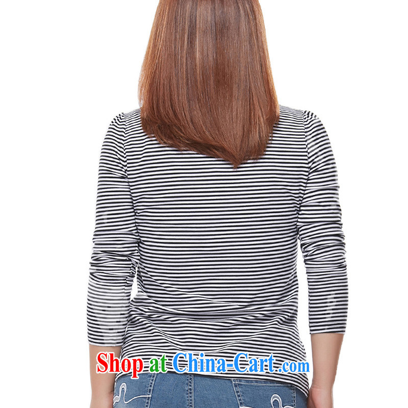 MsShe XL ladies' 2015 mm thick spring graphics thin long-sleeved knit-shirt solid T pension 3085 black-and-white 4XL, Msshe, shopping on the Internet