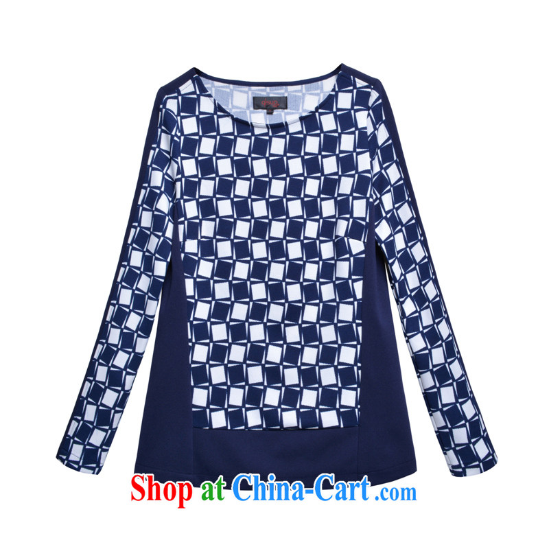 cheer for 2014 XL girls with thick MM fall and winter new grid thick sister graphics thin large long-sleeved shirt T the number 1911 blue XL, cross-sectoral, the Code women, shopping on the Internet